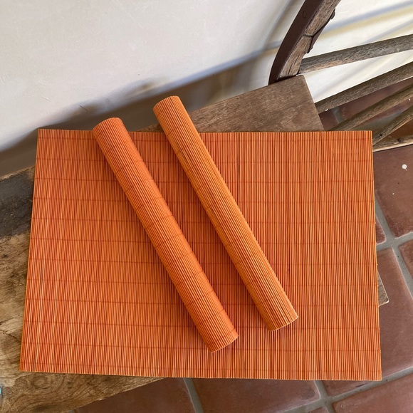 MCM TIKI BAR Place Mats Decor Item Vtg 50’s/60’s Orange Bamboo Woven Set 3 RARE - Picture 6 of 8